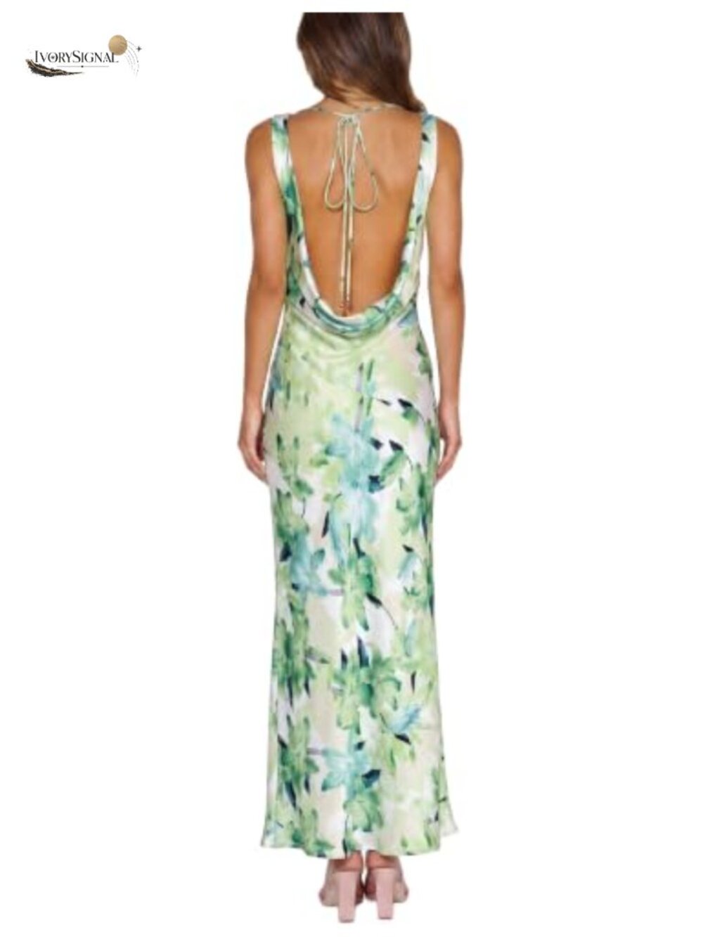 Satin Backless Maxi Dress Cowl Neck Sleeveless Formal Wedding Guest